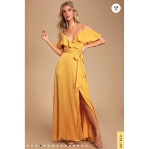 Moriah Mustard Yellow Satin Wrap Maxi Dress